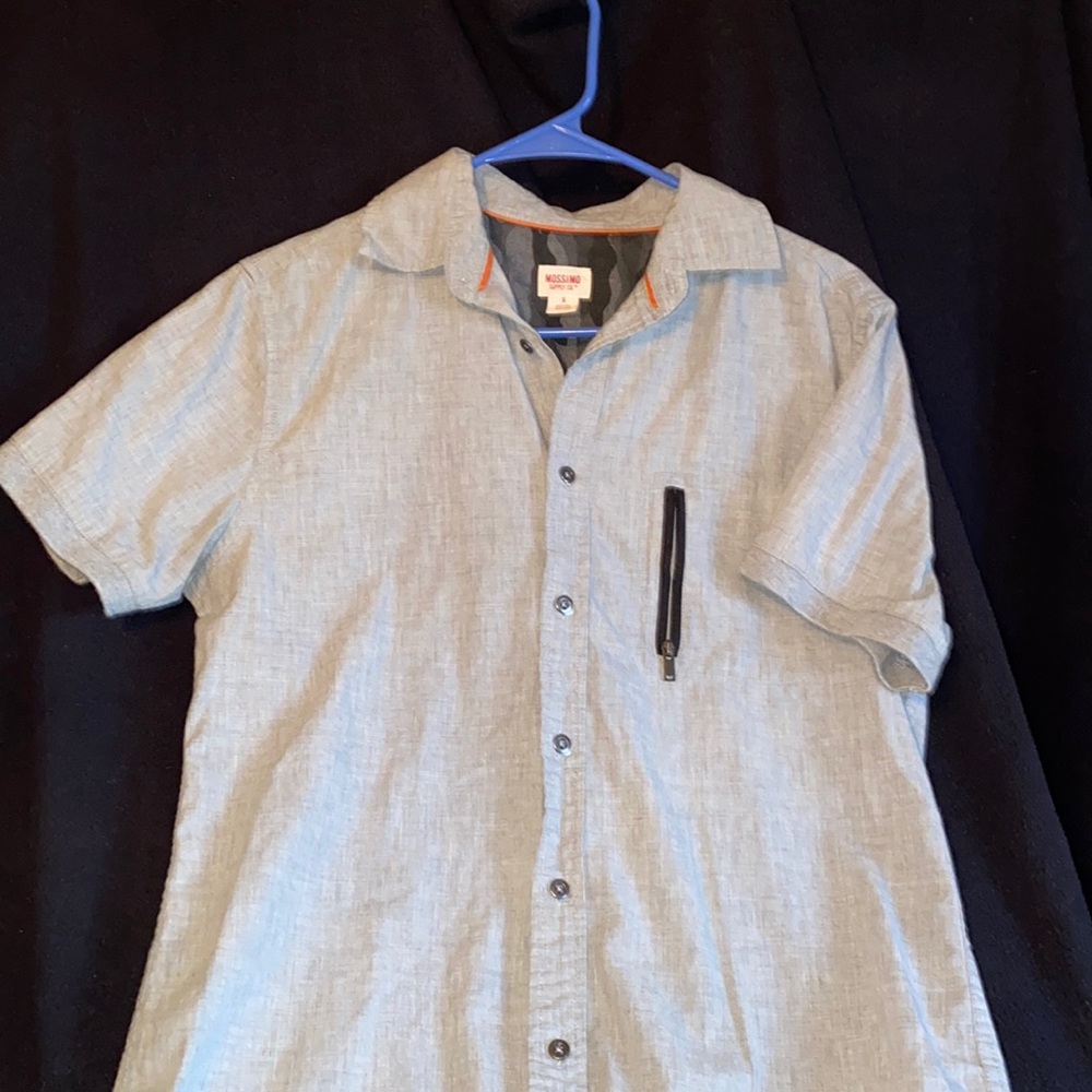 Mossimo Grey button up with orange piping at neck line looks brand new